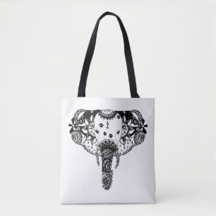 Bolso De Tela elefante maraña de línea blanca y negra moderna