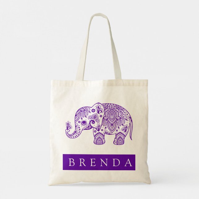 Bolso De Tela Elefante Paisley Floral Púrpura y Blanca (Reverso)