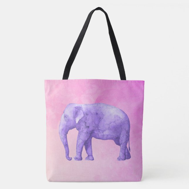 Bolso De Tela Elefante púrpura en acuarelas rosadas oníricas (Anverso)