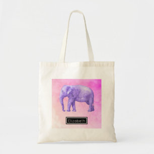 Bolso De Tela Elefante púrpura en acuarelas rosadas oníricas