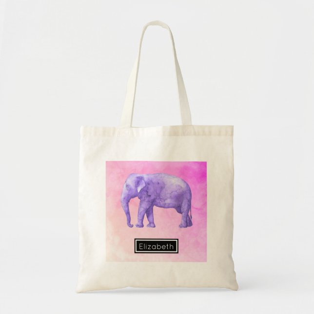 Bolso De Tela Elefante púrpura en acuarelas rosadas oníricas (Frente)