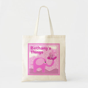 Bolso De Tela Elefante rosa bebé personalizado