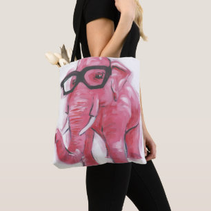 Bolso De Tela Elefante rosado apuesto del animal el   en lentes