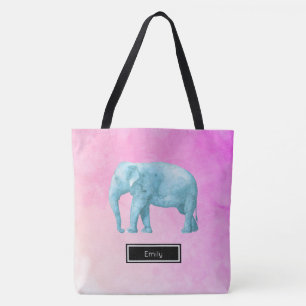 Bolso De Tela Elefante Sobre La Coloración De Agua Rosa Personal