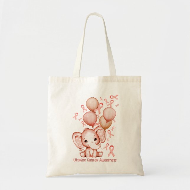 Bolso De Tela Elefante sopla globos de durazno y cáncer uterino (Frente)