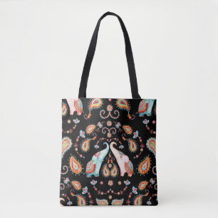 Bolso De Tela Elefante Tribal: Patrón Paisley de acuarela.