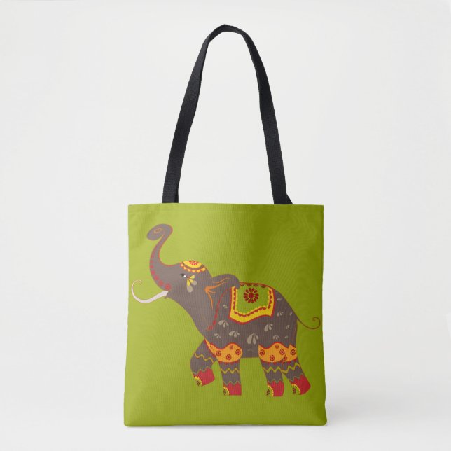 Bolso De Tela Elefante Verde Festivo (Anverso)
