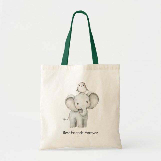 Bolso De Tela Elefante y Ave Mejores Amigos  (Frente)