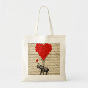 Bolso De Tela Elefante y globos en forma de corazón
