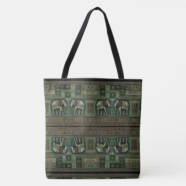 Bolso De Tela Elefantes Africanos Contemporáneos Elegante Verde (Anverso)