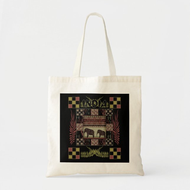 Bolso De Tela elefantes de patchwork étnico de la India (Frente)