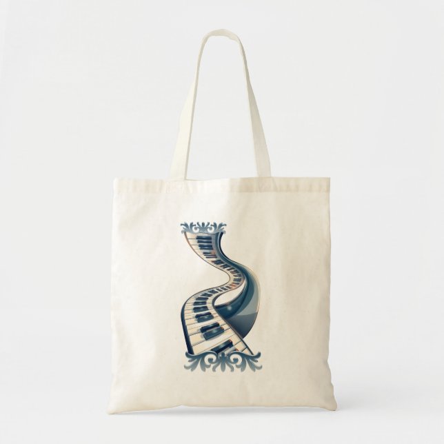 Bolso De Tela Elegance in piano keys and blossoms.  (Frente)