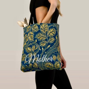 Bolso De Tela Elegancia Azul Dorada 