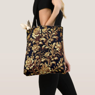 Bolso De Tela Elegancia barroca: floral negra y dorada