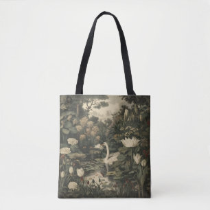 Bolso De Tela Elegancia Botánica – Cisne en el Bosque