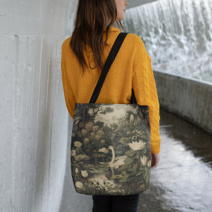 Bolso De Tela Elegancia botánica - Cisne en el bosque