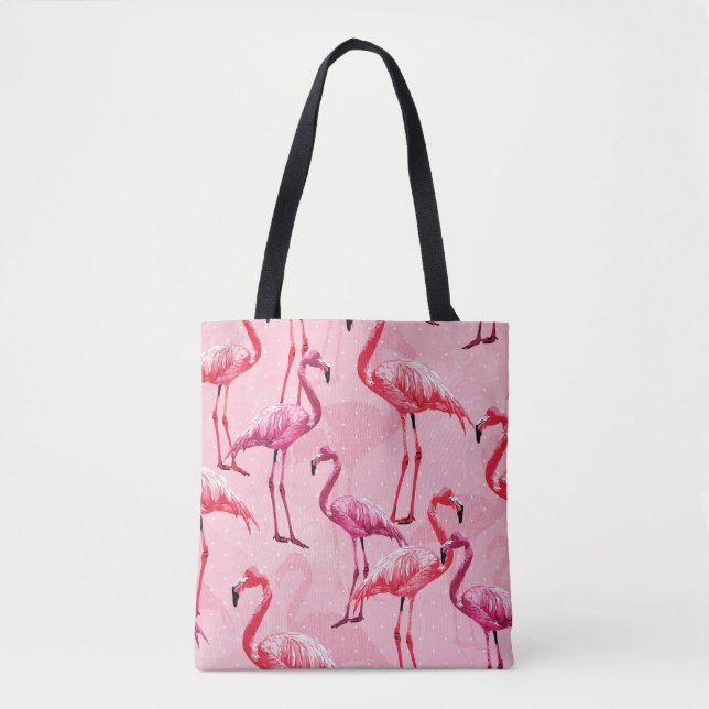 Bolso De Tela Elegancia De Flamingo: Patrón De Aves Rosa. (Anverso)