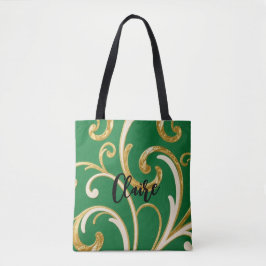 Bolso De Tela Elegancia Dorada Patrón Verde Musgo