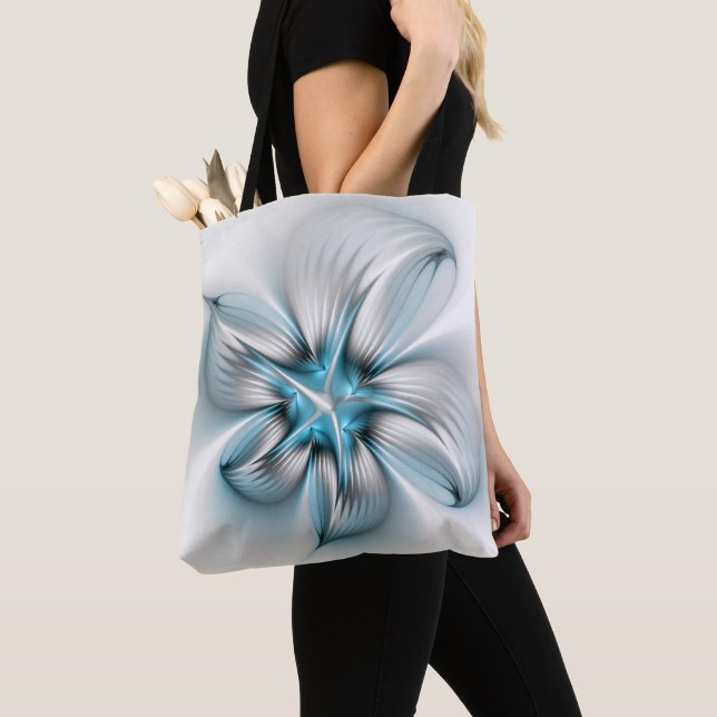 Bolso De Tela Elegancia floral arte contemporáneo abstracto azul (Detalle)