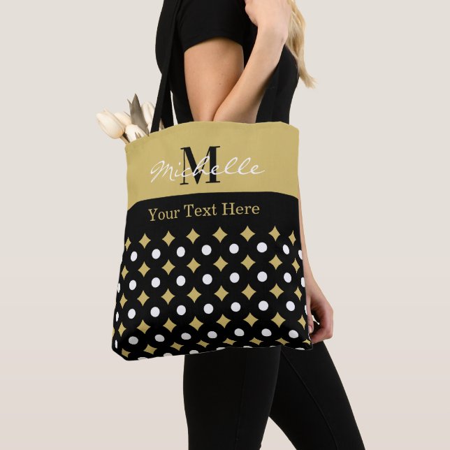 Bolso De Tela Elegant Black And Gold Diamond Pattern Monogrammed (Detalle)