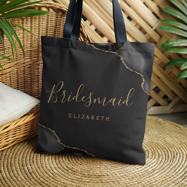 Bolso De Tela Elegant Black Gold Agate Dark Bridesmaid (Subido por el creador)