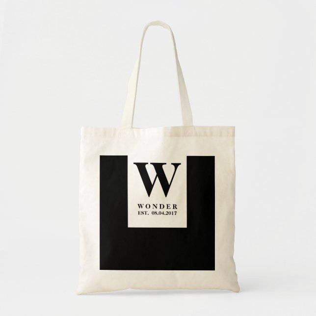 Bolso De Tela Elegant Black Wedding Monogram | Minimalist Couple (Frente)