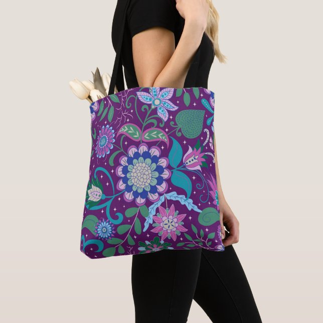 Bolso De Tela Elegant Boho Purple Floral   (Detalle)