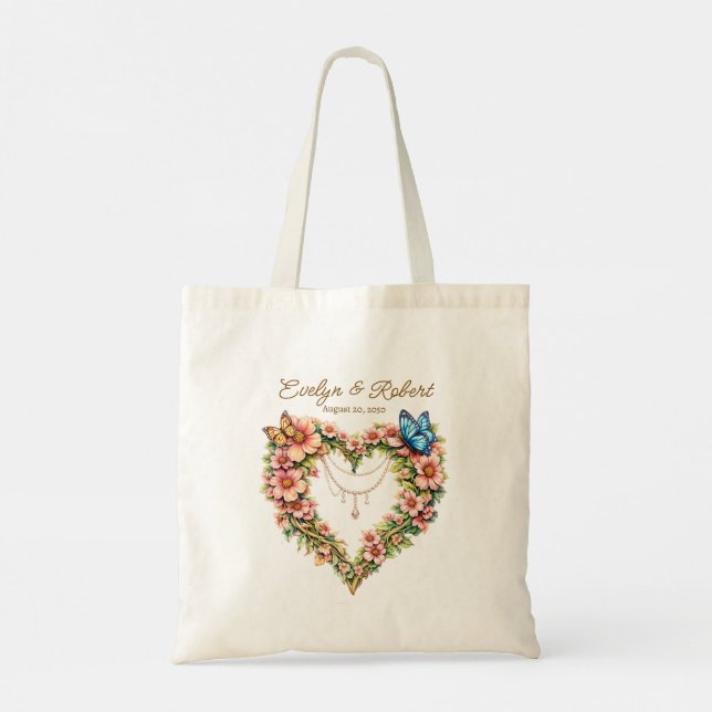 Bolso De Tela Elegant Butterfly Heart Flora - Custom (Reverso)