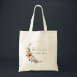 Bolso De Tela Elegant Copper & Earthy Botanical Bridesmaid<br><div class="desc">Elegant Copper & Earthy Botanical Wedding - Bridesmaid Tote Bag with your name & date. Immerse yourselves in natural elegance with our Copper & Earthy Botanical Tote Bag with your names & date. This sophisticated design captures the warmth and charm of a Boho-inspired wedding, featuring stunning copper and burnt orange...</div>