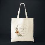 Bolso De Tela Elegant Copper & Earthy Botanical Wedding<br><div class="desc">Elegant Copper & Earthy Botanical Wedding Tote Bag with your names & date. Immerse yourselves in natural elegance with our Copper & Earthy Botanical Wedding napkins with your names & date. This sophisticated design captures the warmth and charm of a Boho-inspired wedding, featuring stunning copper and burnt orange florals beautifully...</div>