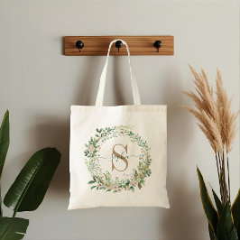 Bolso De Tela Elegant Custom Botanical Monogram with Name