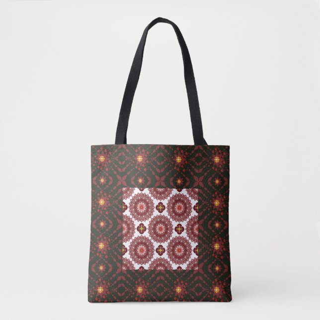 Bolso De Tela Elegant Dark Red Geometric Mandala Tote Bag – Arti (Anverso)