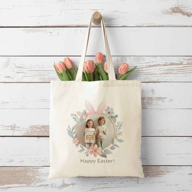 Bolso De Tela Elegant Easter Bunny Wreath Photo Tote Bag (Subido por el creador)