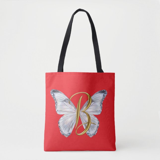 Bolso De Tela Elegant Floral Butterfly Letter B - Artistic Monog (Anverso)