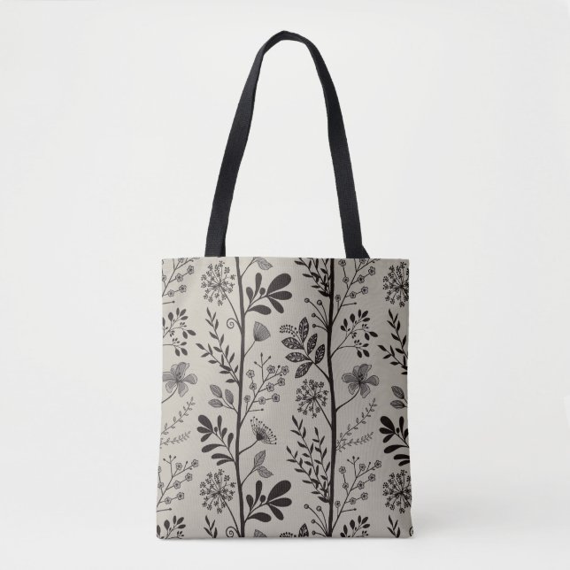 Bolso De Tela Elegant Garden Reverie Black Silhouette Botanical (Anverso)