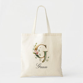 Bolso De Tela Elegant Gold Floral Letter G Monogram Tote Bag