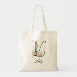 Bolso De Tela Elegant Gold Floral Letter L Monogram Tote Bag