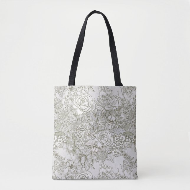 Bolso De Tela Elegant Grey Floral Toile (Anverso)