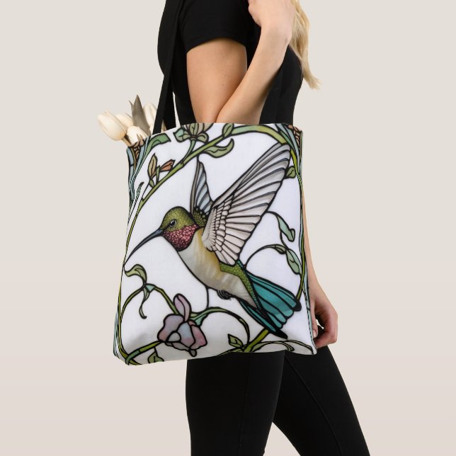 Bolso De Tela Elegant hummingbird artwork botanical boho chic (Detalle)