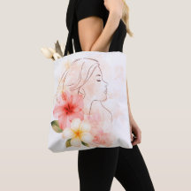 Elegant Line Art Woman with Tropical Flowers – Min