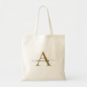 Bolso De Tela Elegant Minimal Gold Monogram Name Initial Script