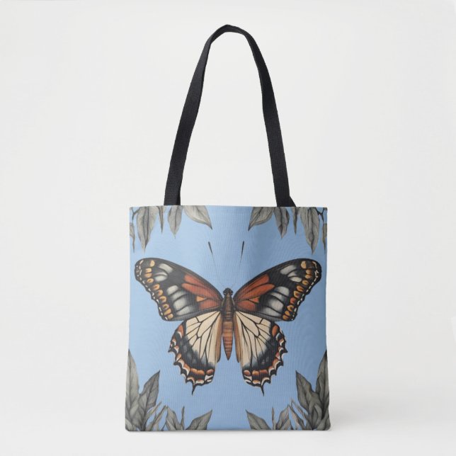 Bolso De Tela Elegant Monarch Butterfly with Grey Leaves  (Anverso)