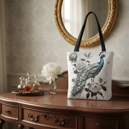 Bolso De Tela Elegant Peacock Tote Bag with Floral Illustration 