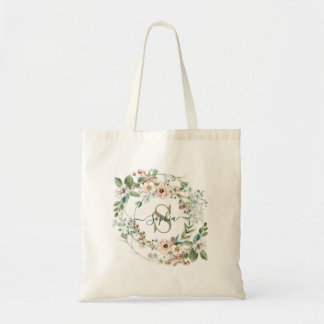 Bolso De Tela Elegant Personalized Floral Monogram Name Tote