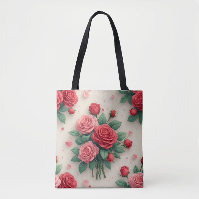 Bolso De Tela Elegant Pink and Red Rose Bouquets (Anverso)