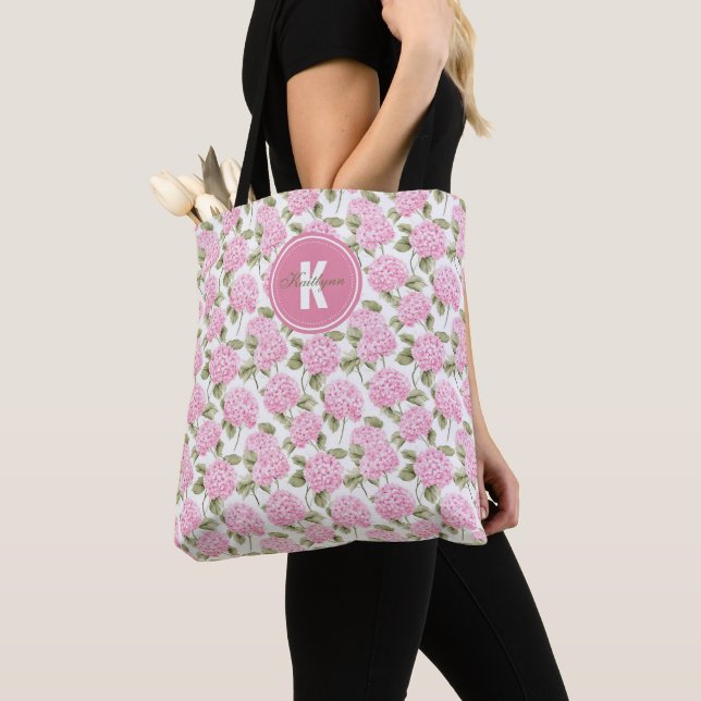 Bolso De Tela Elegant Pink Hydragea Flowers Pattern Monogram (Detalle)