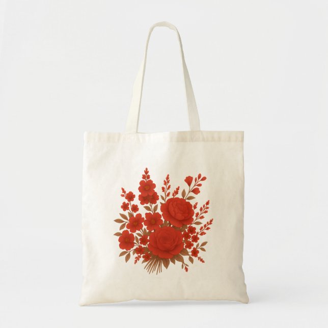 Bolso De Tela Elegant Red Floral Bouquet with Roses Romantic (Frente)