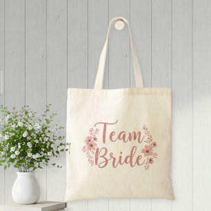 Bolso De Tela Elegant Team Bride Tote Bag with Pink Floral 