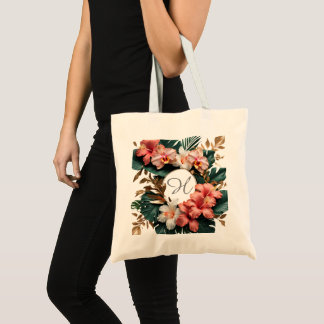 Bolso De Tela Elegant Tropical Floral Monogram Canvas Tote Bag