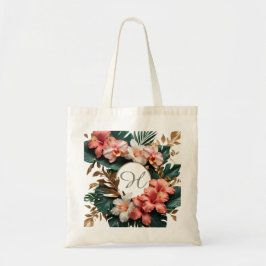 Bolso De Tela Elegant Tropical Floral Monogram Canvas Tote Bag